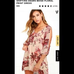 Lulus Shifting Dears” beige floral print dress